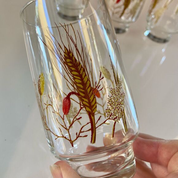 Vintage Libbey Set of 4 Footed Tall Wheat and Grass Drinking Glasses - Picture 5 of 6